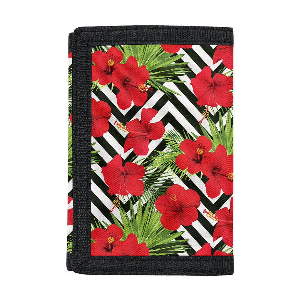Red Hibiscus Chevron Pattern Print Trifold Wallet