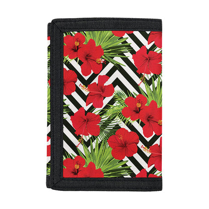 Red Hibiscus Chevron Pattern Print Trifold Wallet