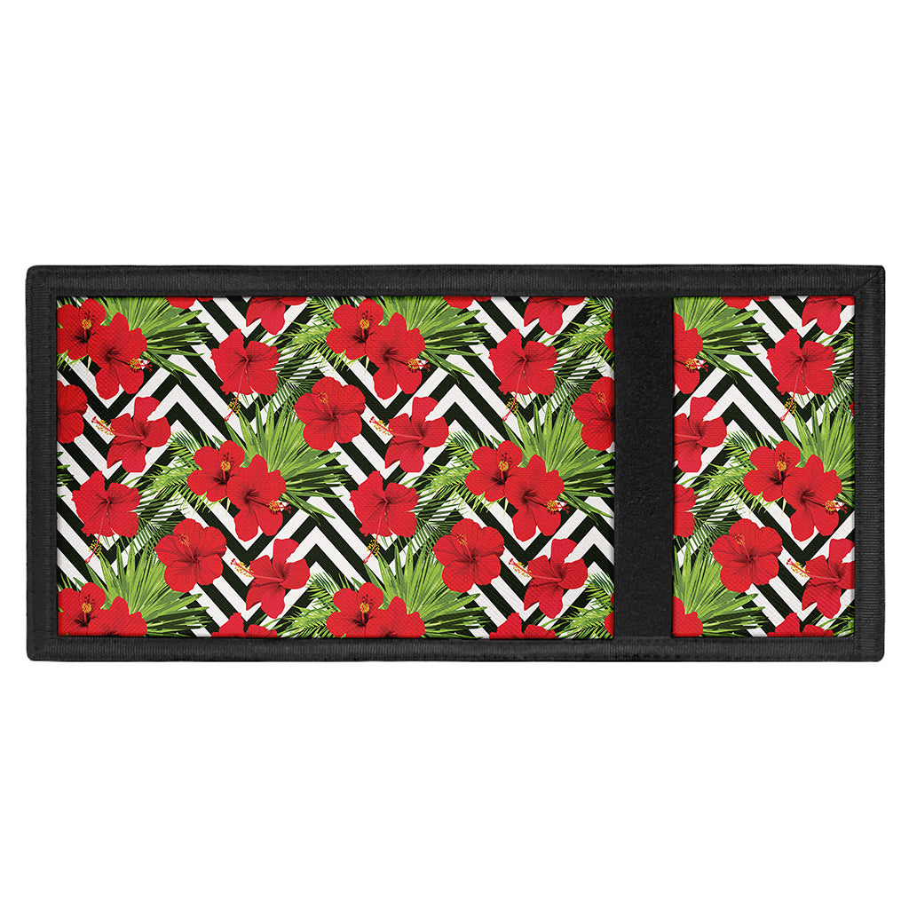 Red Hibiscus Chevron Pattern Print Trifold Wallet