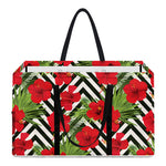 Red Hibiscus Chevron Pattern Print Utility Tote Bag