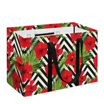 Red Hibiscus Chevron Pattern Print Utility Tote Bag