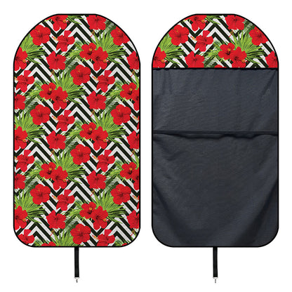Red Hibiscus Chevron Pattern Print Waterproof Car Seat Cover