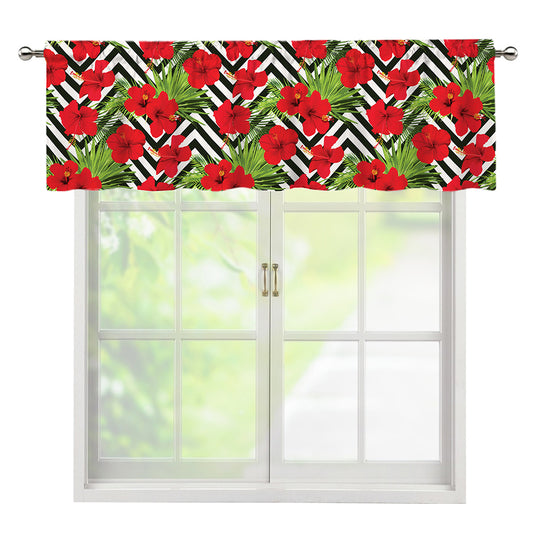 Red Hibiscus Chevron Pattern Print Window Valance