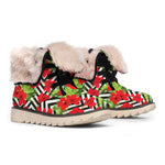 Red Hibiscus Chevron Pattern Print Winter Boots