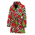 Red Hibiscus Chevron Pattern Print Women's Bathrobe