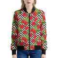 Red Hibiscus Chevron Pattern Print Women's Bomber Jacket