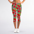 Red Hibiscus Chevron Pattern Print Women's Capri Leggings