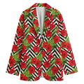 Red Hibiscus Chevron Pattern Print Women's Cotton Blazer