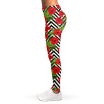 Red Hibiscus Chevron Pattern Print Women's Leggings