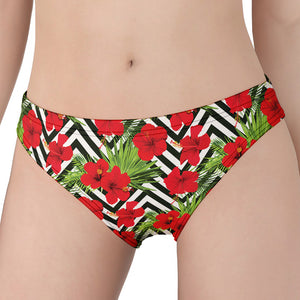 Red Hibiscus Chevron Pattern Print Women's Panties