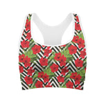 Red Hibiscus Chevron Pattern Print Women's Sports Bra