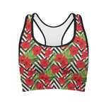 Red Hibiscus Chevron Pattern Print Women's Sports Bra