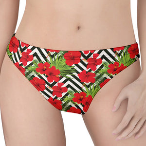 Red Hibiscus Chevron Pattern Print Women's Thong