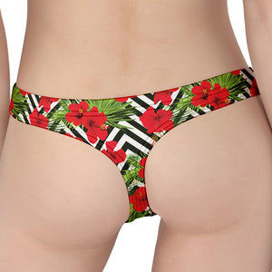 Red Hibiscus Chevron Pattern Print Women's Thong