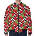 Red Hibiscus Chevron Pattern Print Zip Sleeve Bomber Jacket