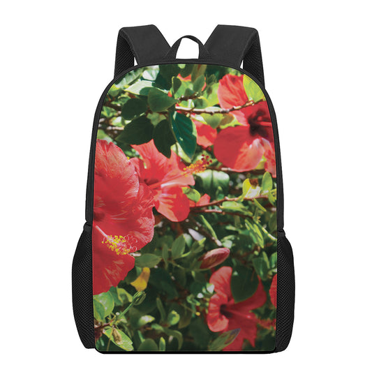 Red Hibiscus Flowers Print 17 Inch Backpack