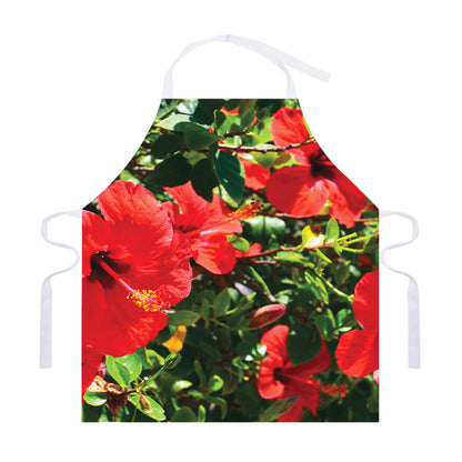 Red Hibiscus Flowers Print Adjustable Apron