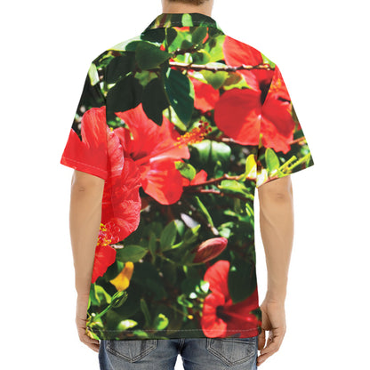 Red Hibiscus Flowers Print Aloha Shirt