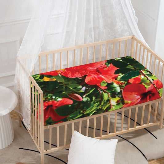 Red Hibiscus Flowers Print Baby Crib Sheet