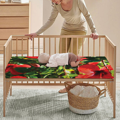 Red Hibiscus Flowers Print Baby Crib Sheet