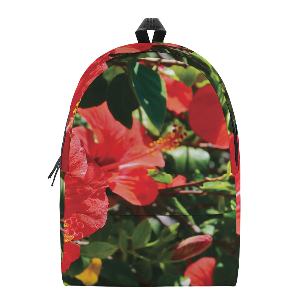 Red Hibiscus Flowers Print Backpack