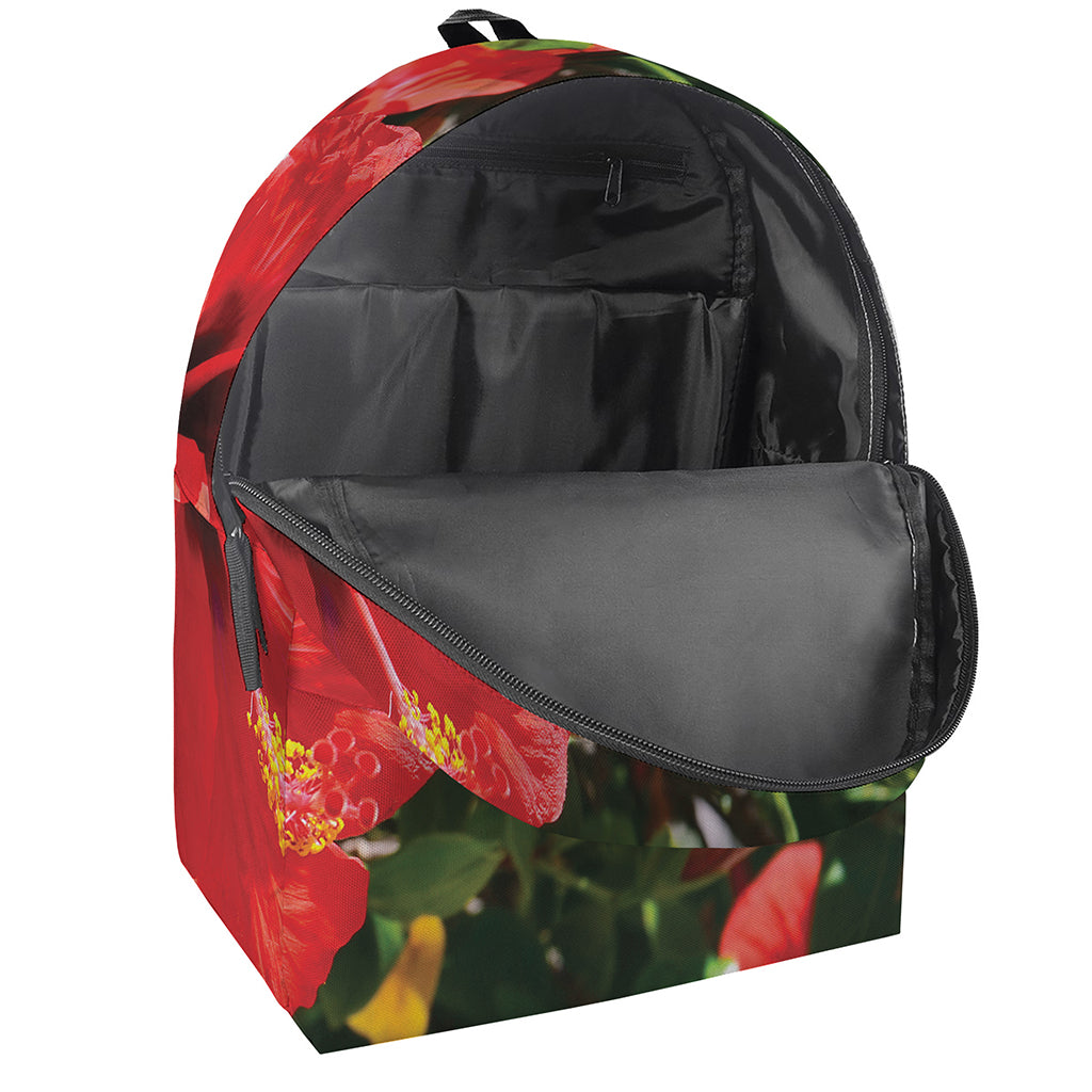 Red Hibiscus Flowers Print Backpack