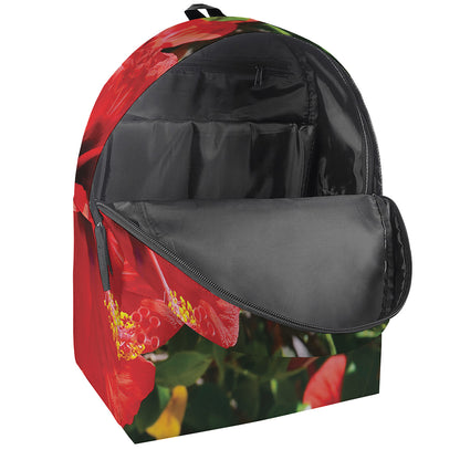 Red Hibiscus Flowers Print Backpack