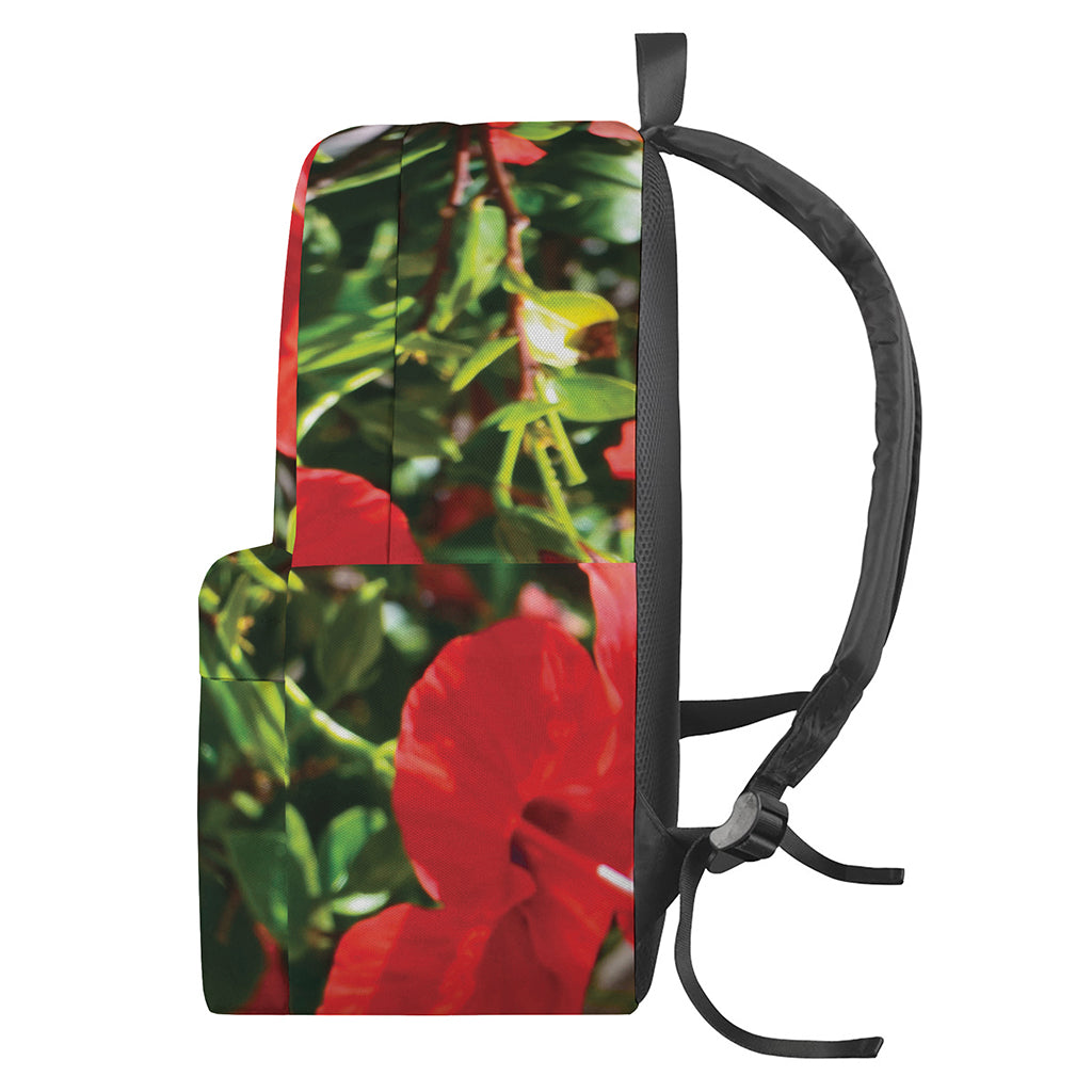 Red Hibiscus Flowers Print Backpack