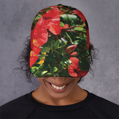 Red Hibiscus Flowers Print Baseball Cap