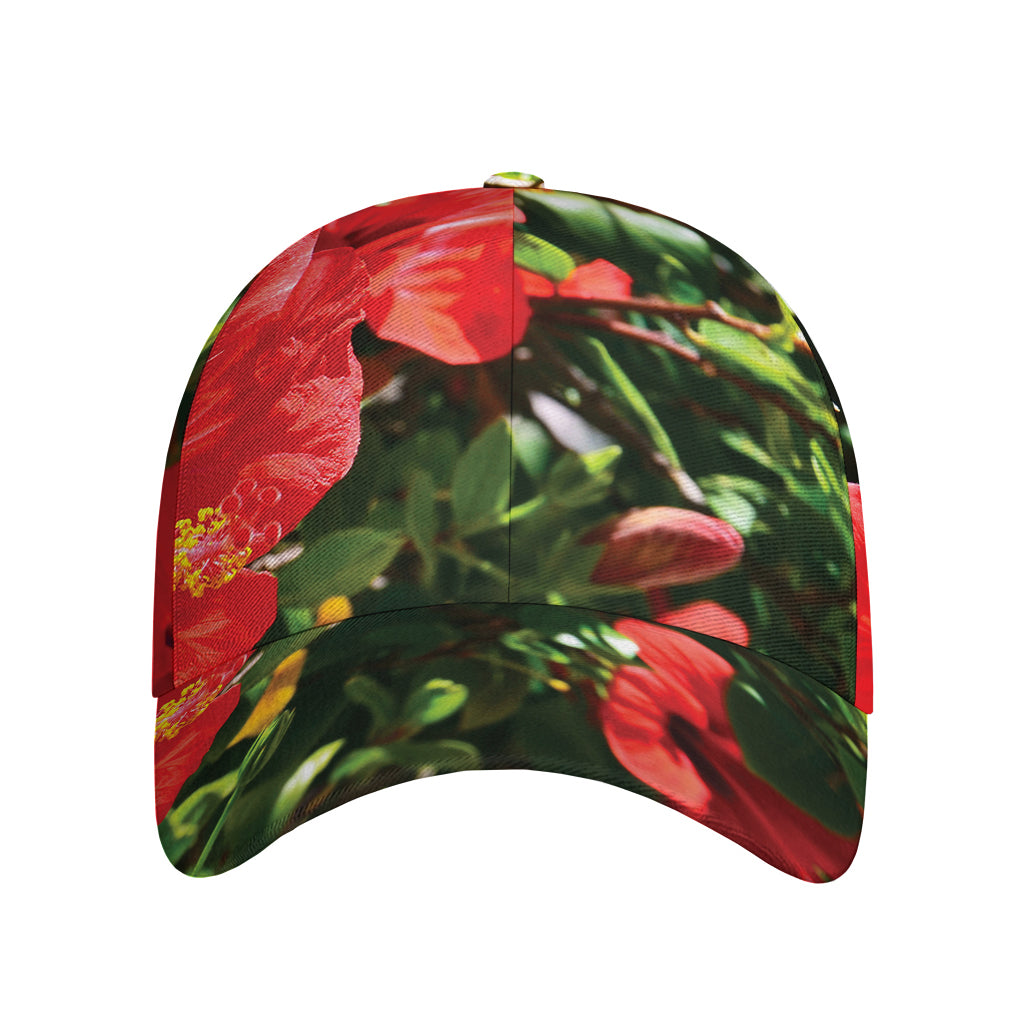 Red Hibiscus Flowers Print Baseball Cap
