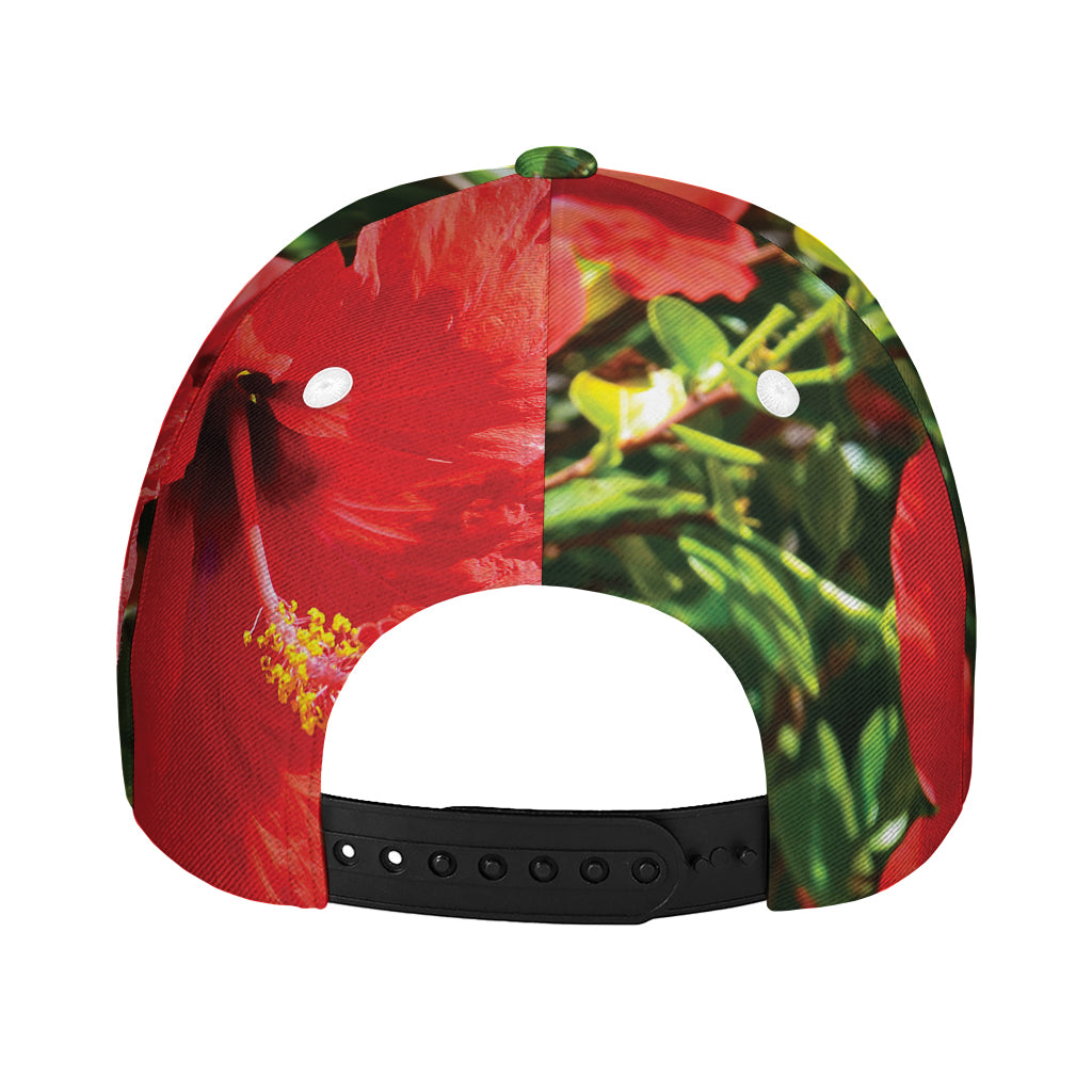 Red Hibiscus Flowers Print Baseball Cap