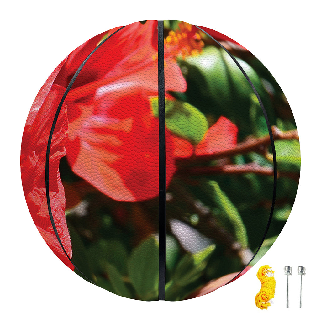 Red Hibiscus Flowers Print Basketball