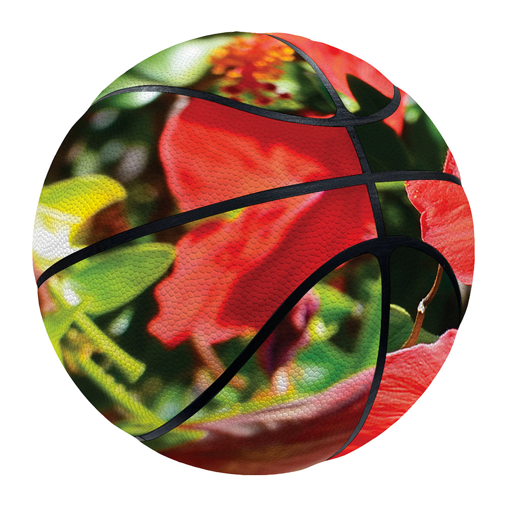 Red Hibiscus Flowers Print Basketball
