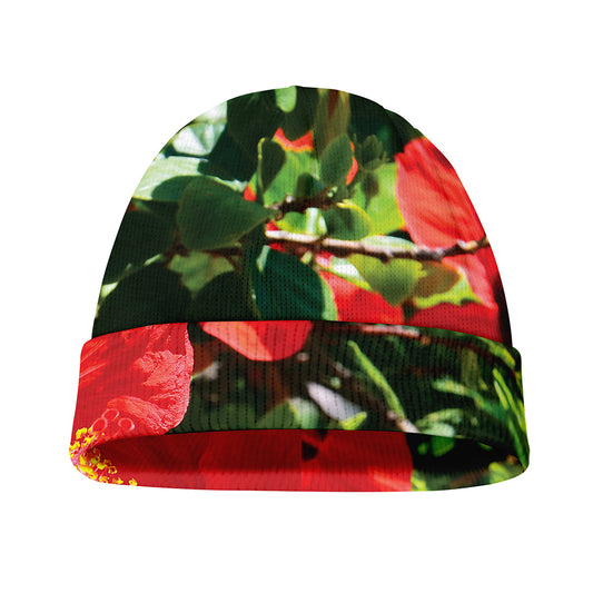 Red Hibiscus Flowers Print Beanie