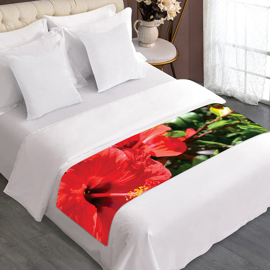 Red Hibiscus Flowers Print Bed Runner