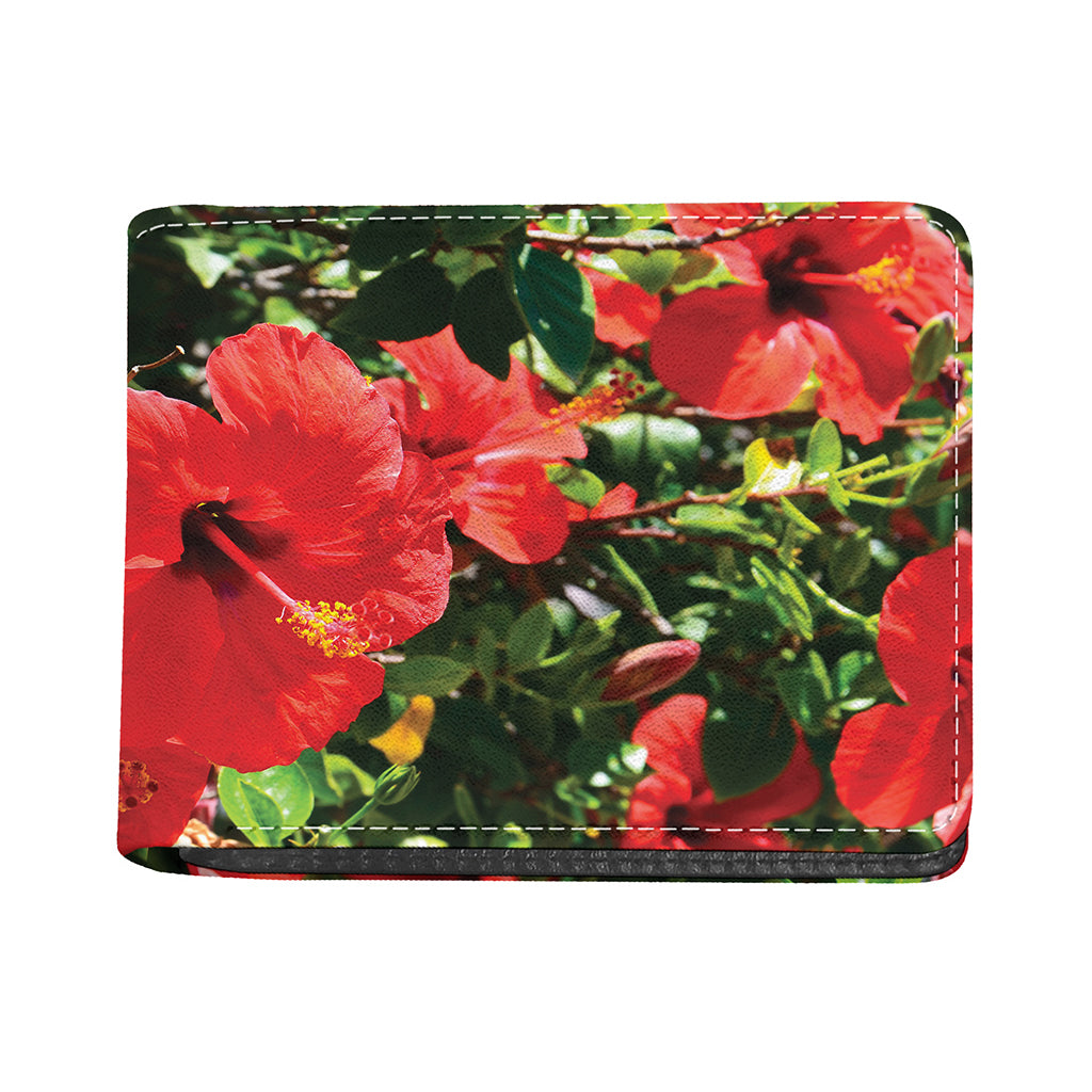 Red Hibiscus Flowers Print Bifold Wallet