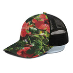 Red Hibiscus Flowers Print Black Mesh Trucker Cap