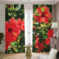 Red Hibiscus Flowers Print Dimout Pencil Pleat Curtains