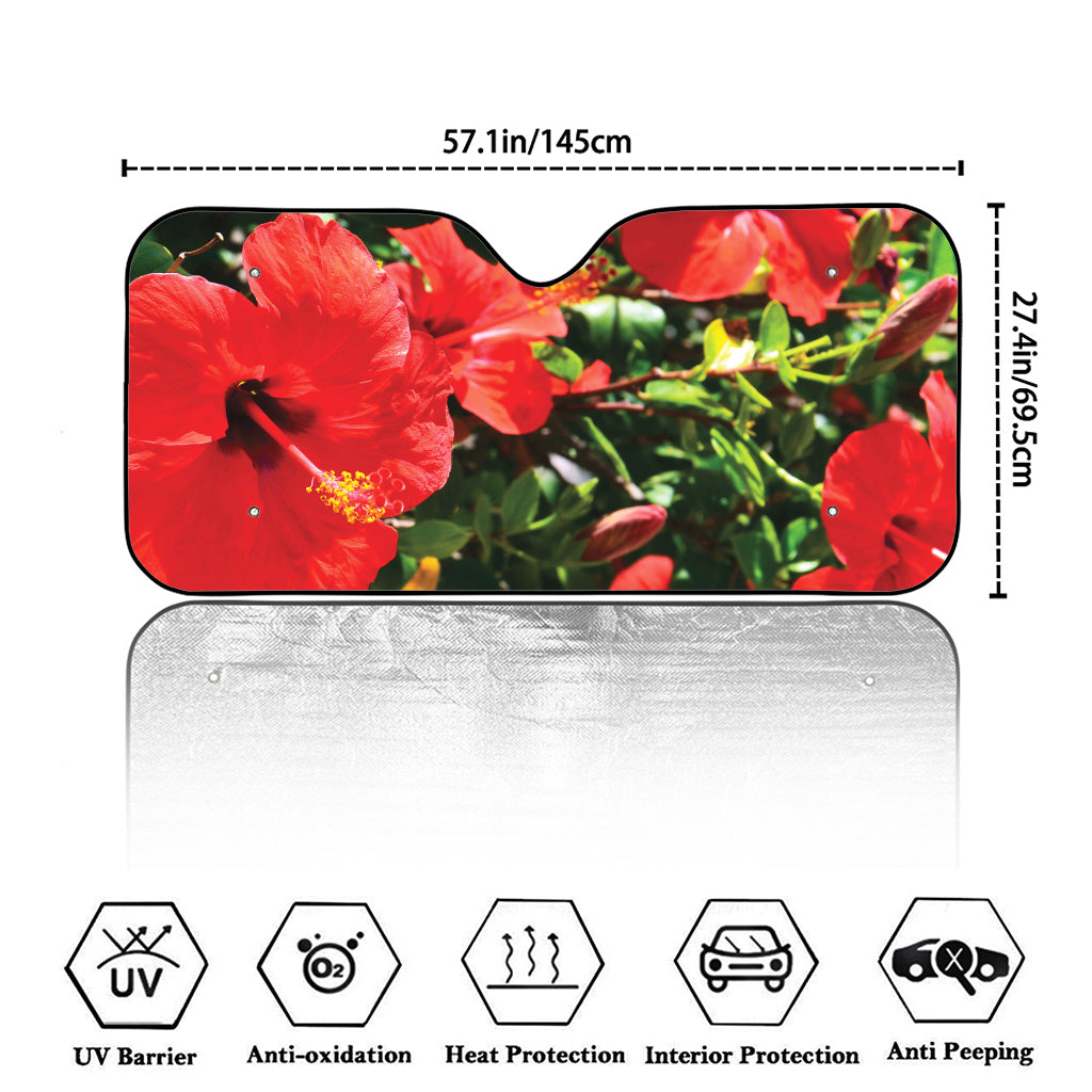 Red Hibiscus Flowers Print Car Windshield Sun Shade