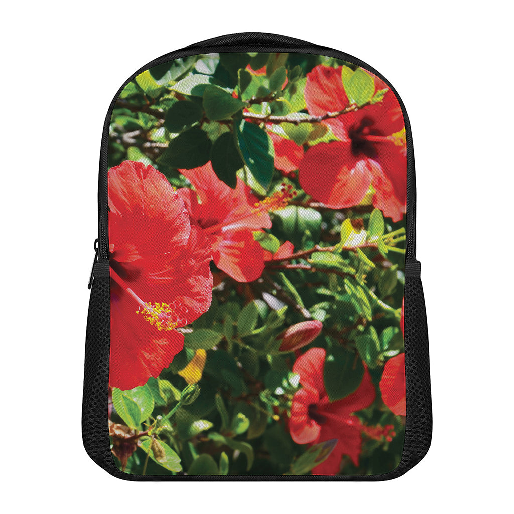 Red Hibiscus Flowers Print Casual Backpack