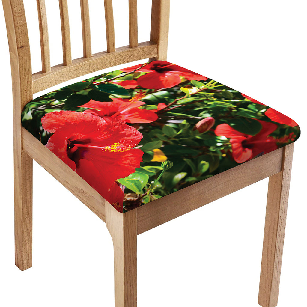 Red Hibiscus Flowers Print Chair Cushion Cover
