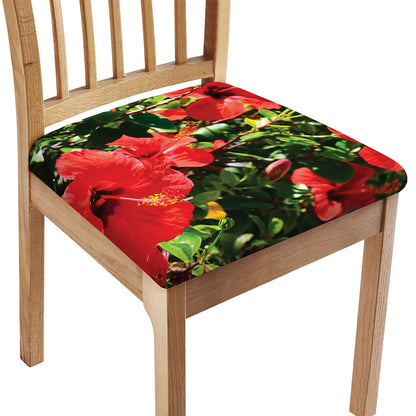 Red Hibiscus Flowers Print Chair Cushion Cover