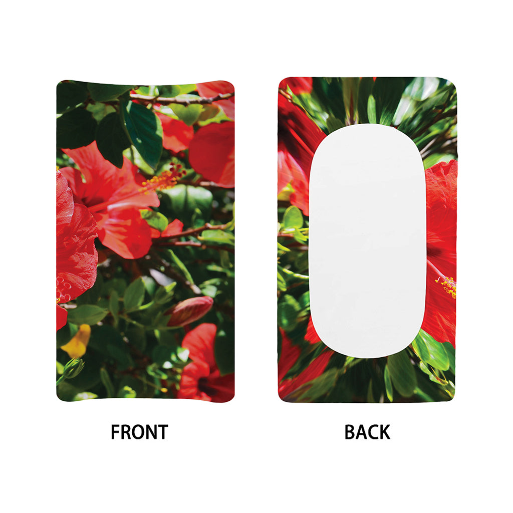 Red Hibiscus Flowers Print Changing Pad Cover