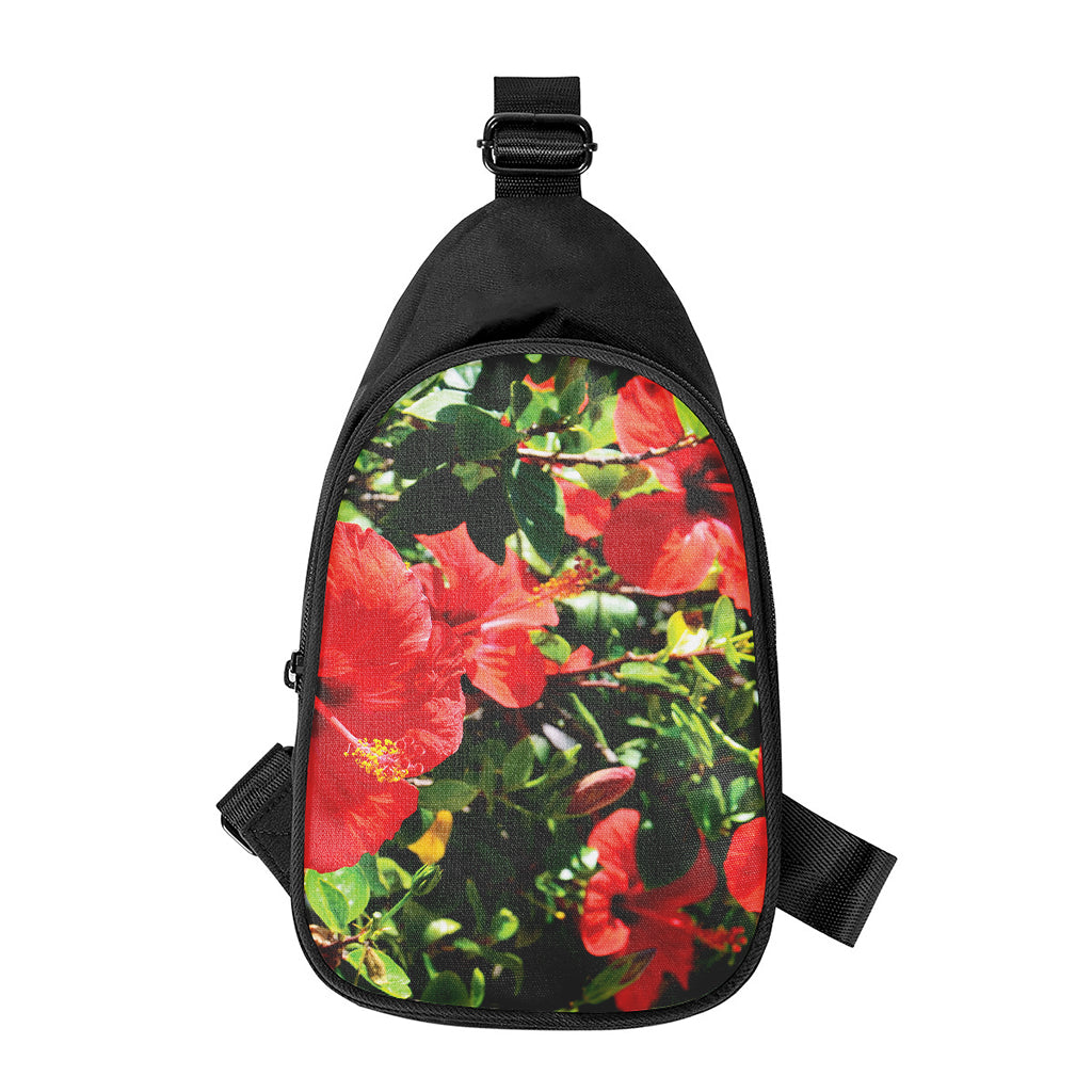 Red Hibiscus Flowers Print Chest Bag