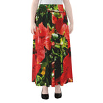 Red Hibiscus Flowers Print Chiffon Maxi Skirt