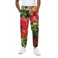 Red Hibiscus Flowers Print Cotton Sweatpants