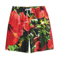 Red Hibiscus Flowers Print Cotton Shorts