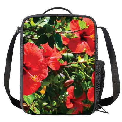 Red Hibiscus Flowers Print Crossbody Lunch Bag