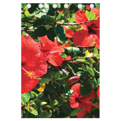 Red Hibiscus Flowers Print Curtain