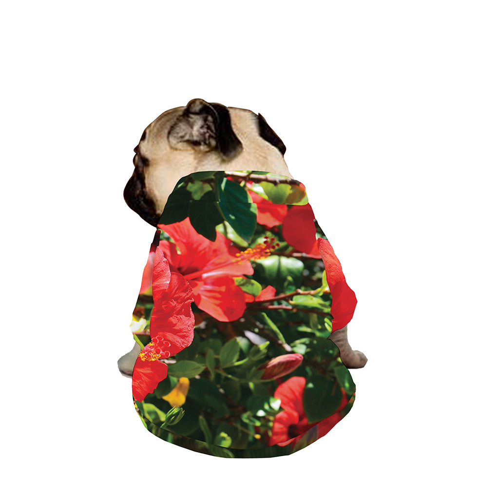 Red Hibiscus Flowers Print Dog Zip Up Jacket
